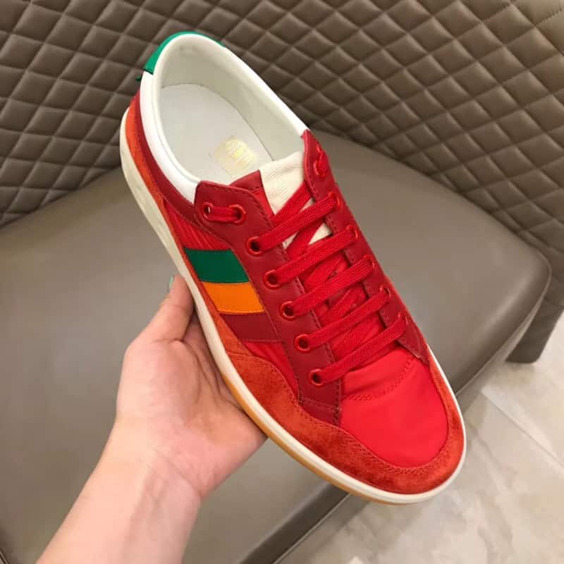 G*u*i men's red leather and nylon sneakers - gc62