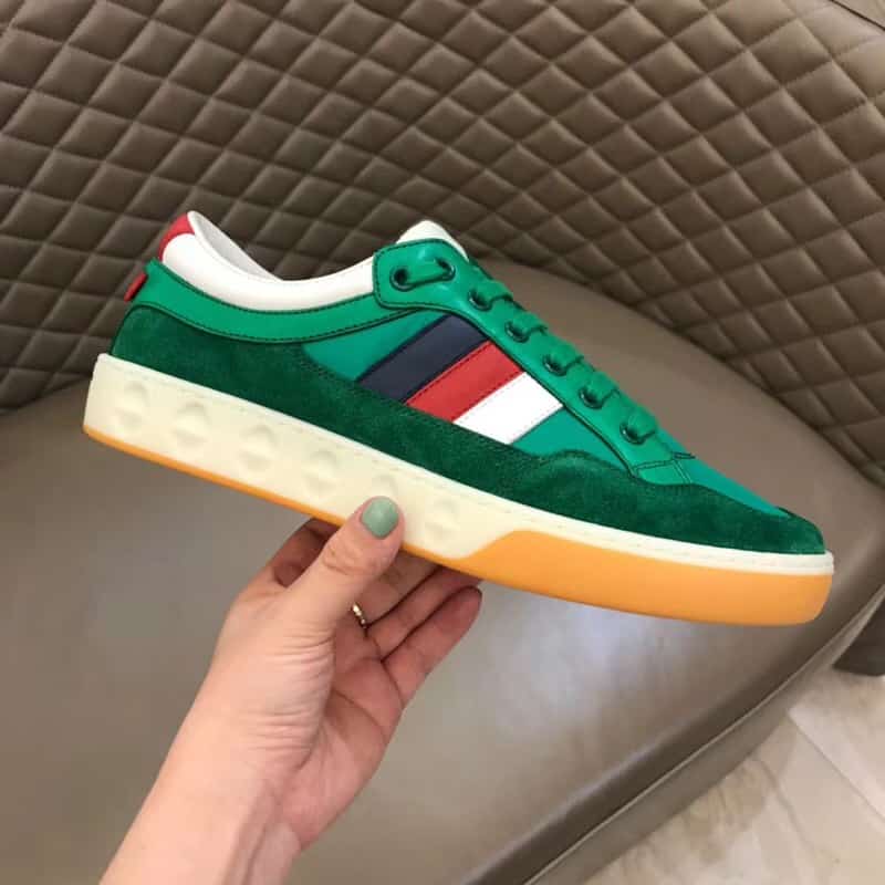 G*u*i men's green leather and nylon sneakers - gc61
