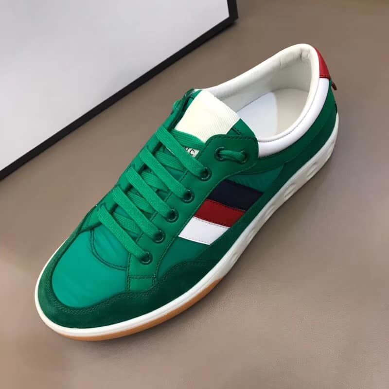 G*u*i men's green leather and nylon sneakers - gc61