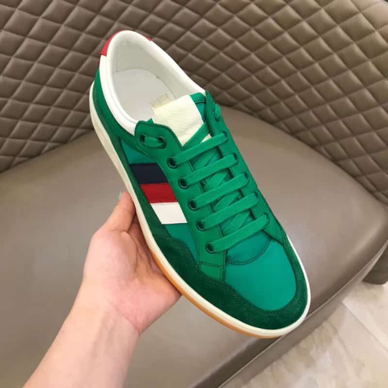 G*u*i men's green leather and nylon sneakers - gc61