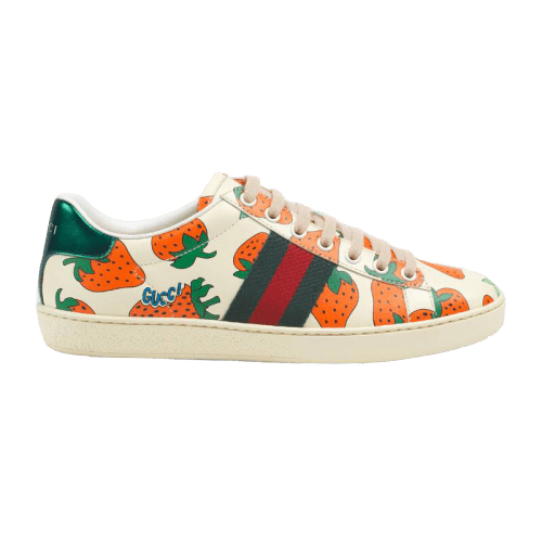 G*u*i ace leather sneaker with G*u*i strawberry print - gc10