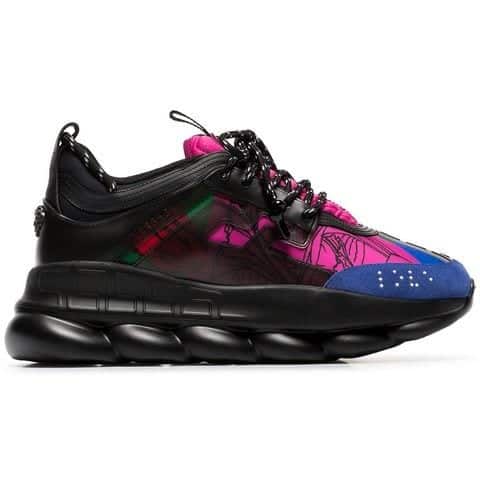 VERSACE BLACK AND MULTICOLOURED CHAIN REACTION SNEAKERS