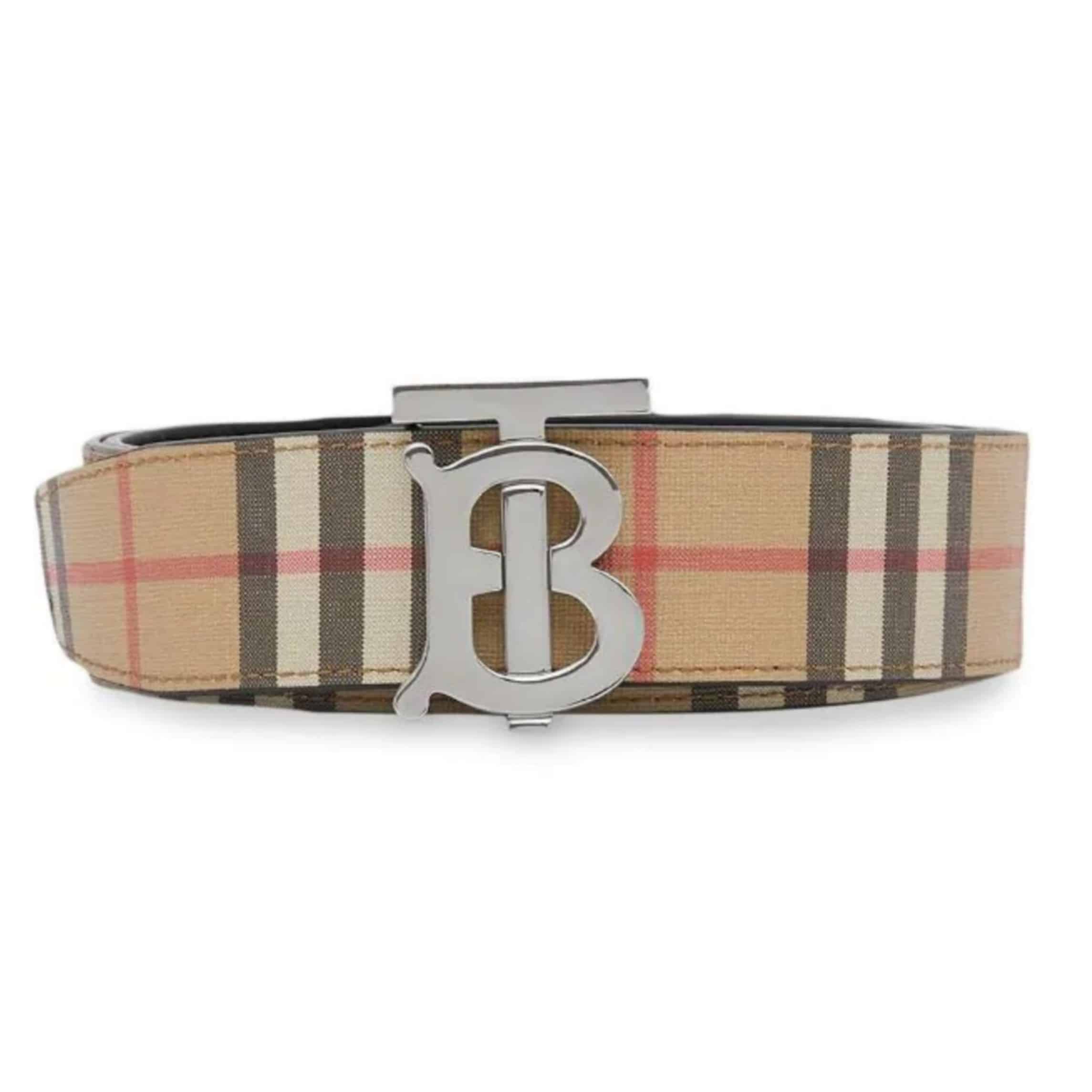 B**rry reversible monogram motif vintage check belt in archive beige - b26