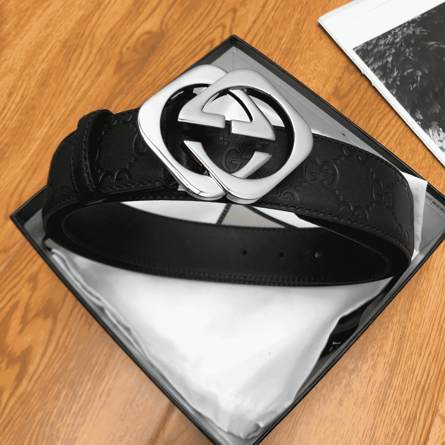 G*u*i black s.si.ma leather belt with square g buckle - b4