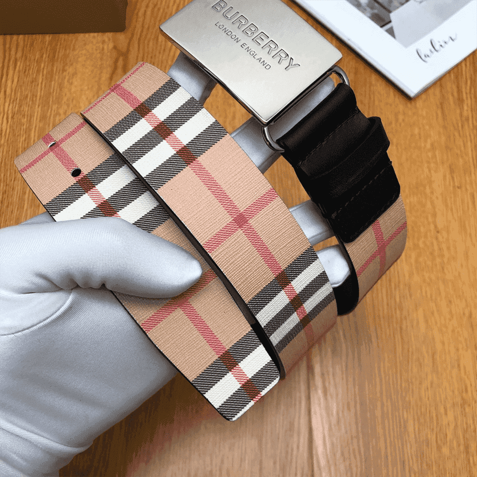 B**rry plaque buckle vintage check e-canvas belt - b23