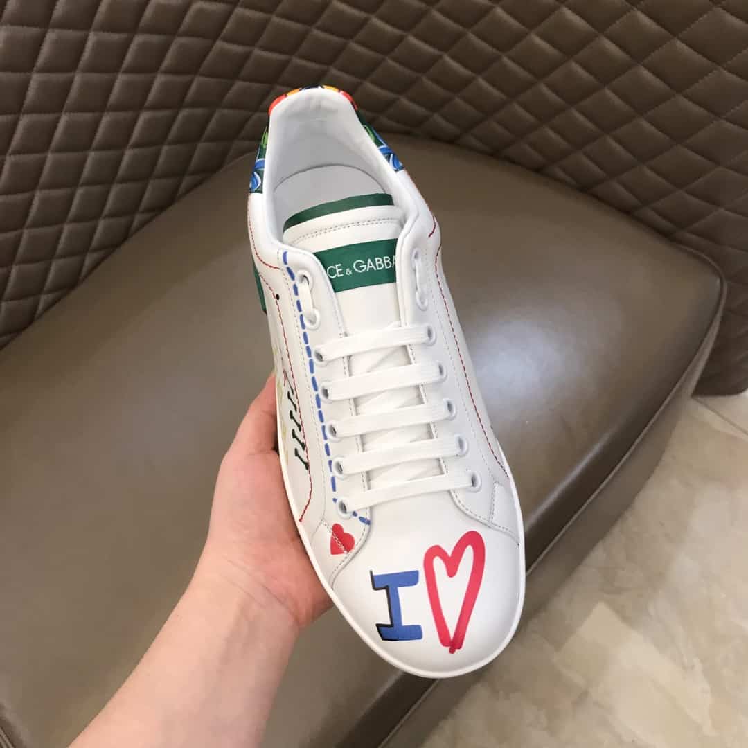 DOLCE & GABBANA PRINTED CALFSKIN PORTOFINO SNEAKERS - DG32