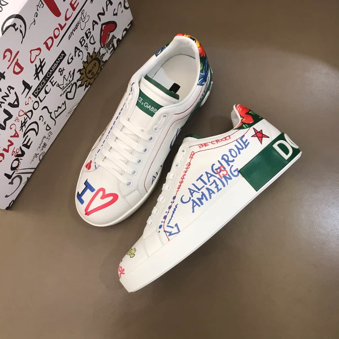 DOLCE & GABBANA PRINTED CALFSKIN PORTOFINO SNEAKERS - DG32