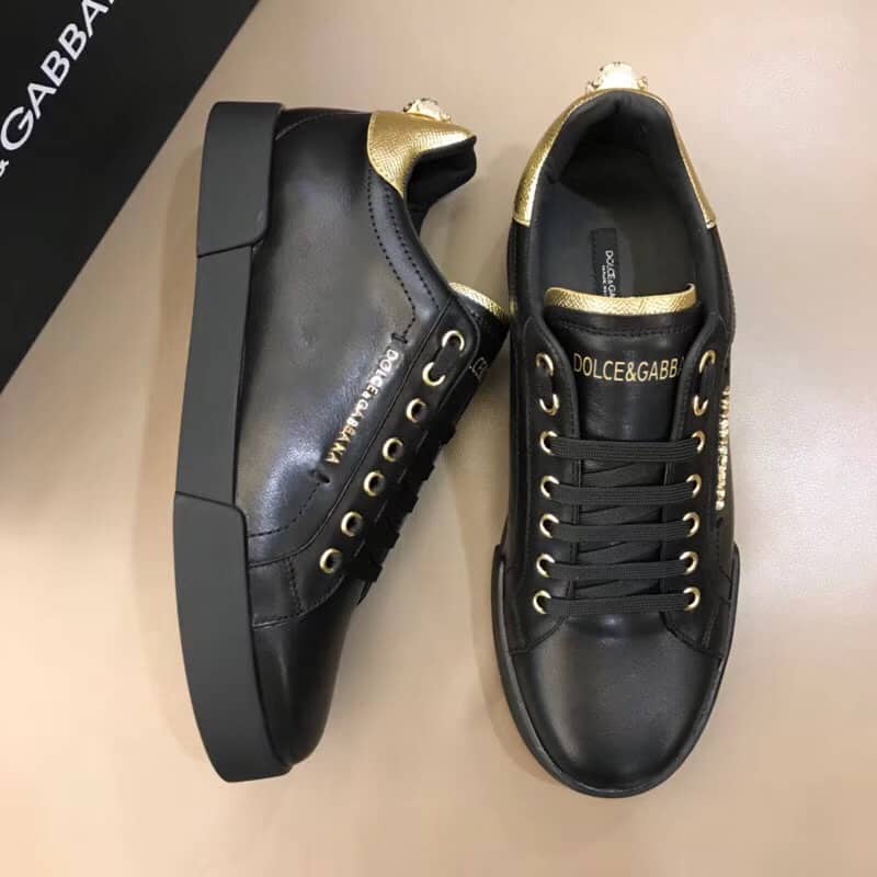 DOLCE & GABBANA SNEAKERS PORTFINO IN WHITE LEATHER WITH PERLA LOGATA - DG21