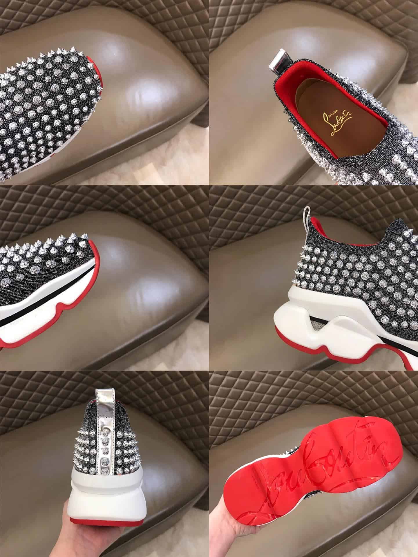 Ch**an louboutin grey spike sock sneaker- cl50