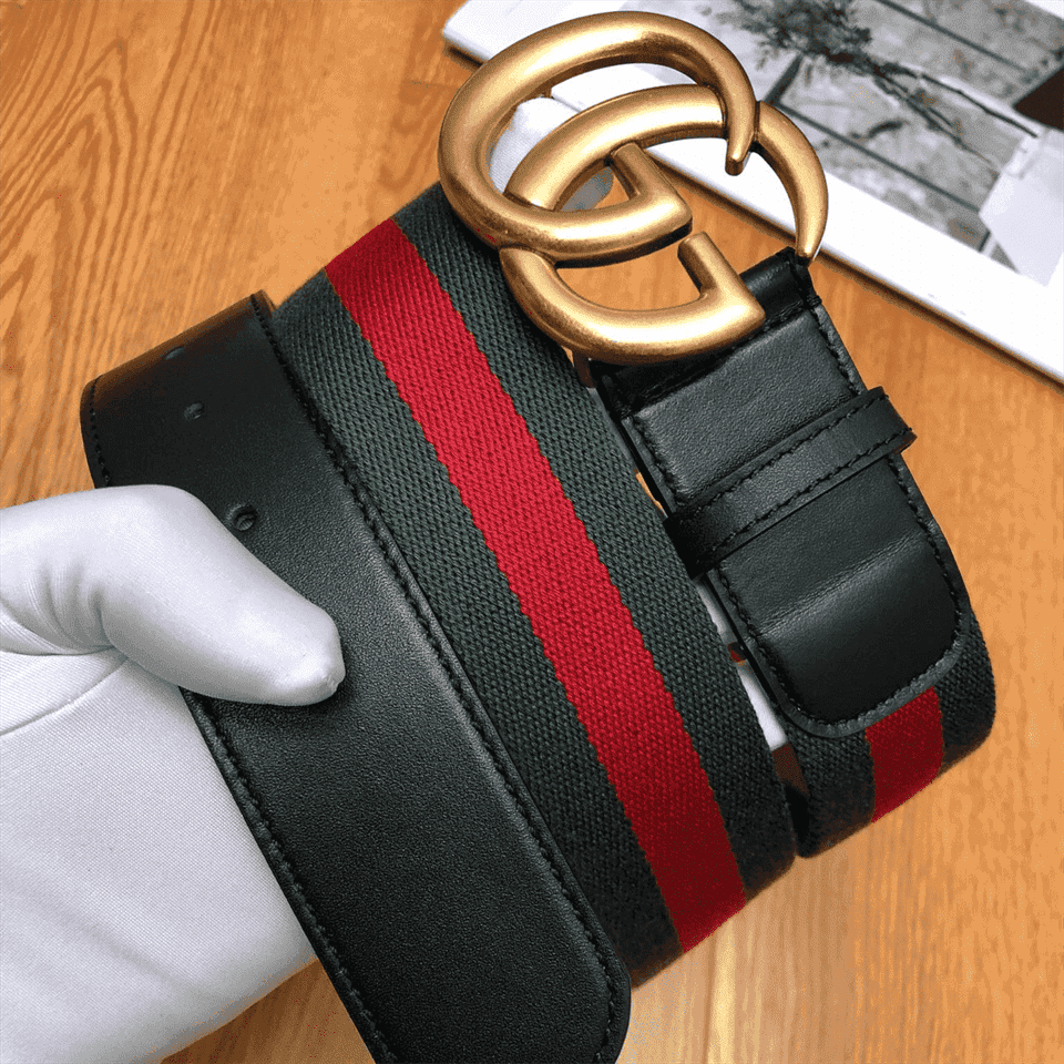 G*u*i gg belt cuir green/red leather ne.ro - b13