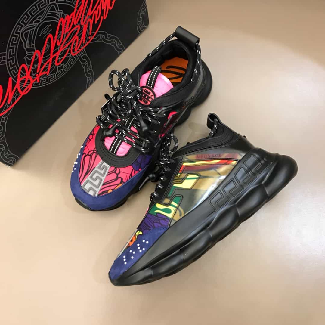 VERSACE BLACK AND MULTICOLOURED CHAIN REACTION SNEAKERS