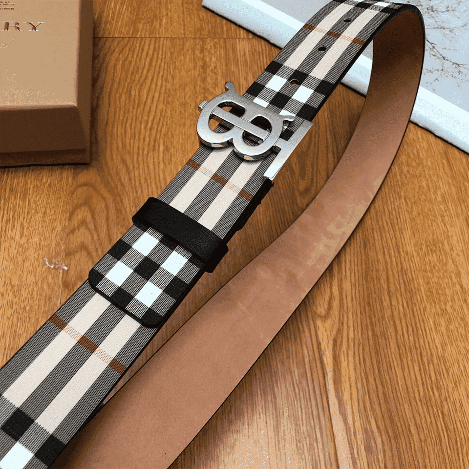 B**rry reversible monogram motif vintage check belt in archive beige - b26