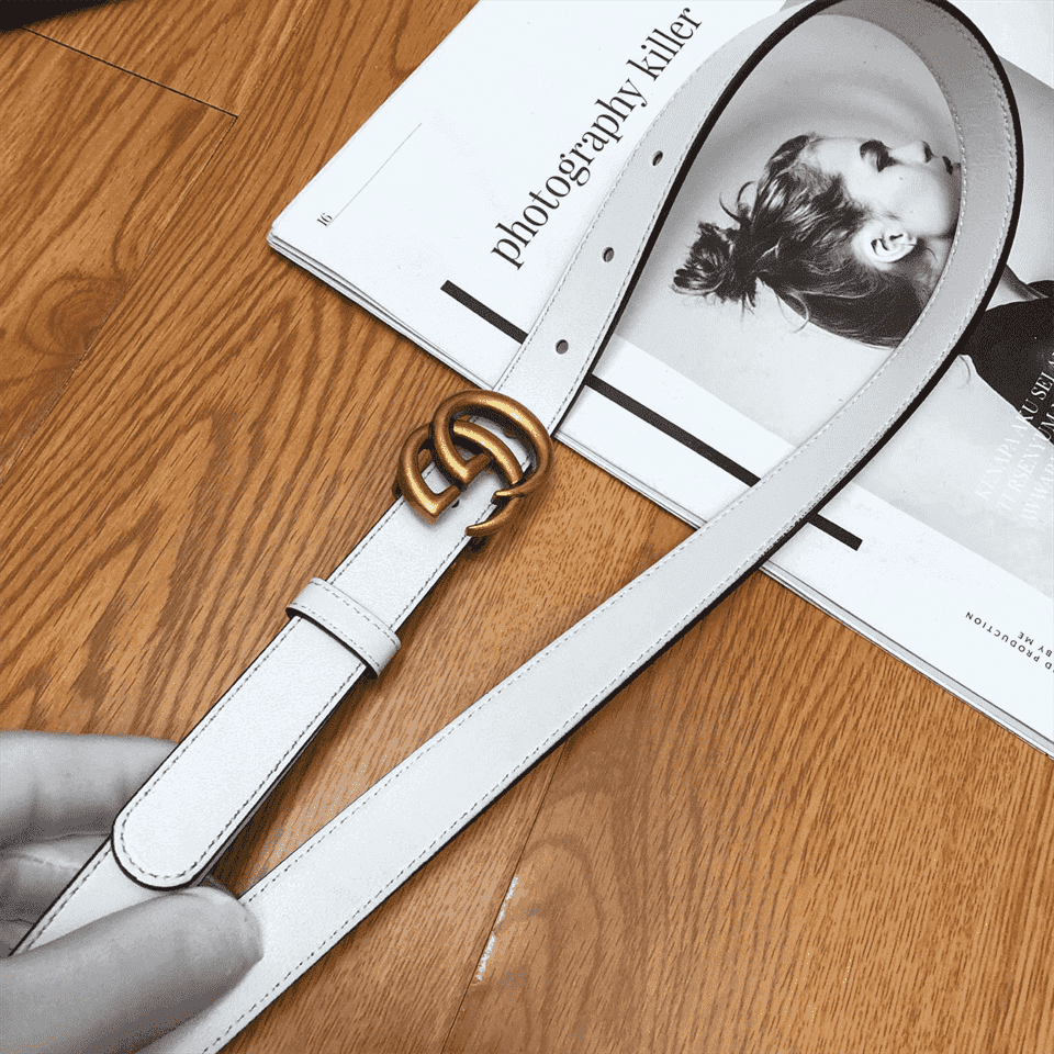 G*u*i white leather belt with double g buckle - b15