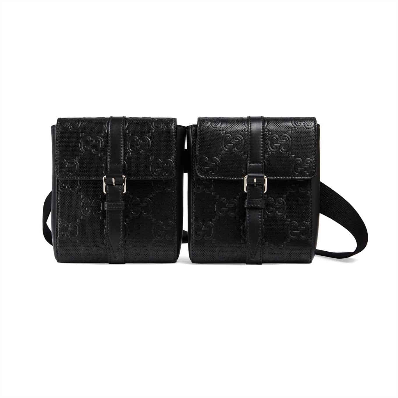 GG EMBOSSED BELT BAG BLACK GG EMBOSSED LEATHER COTTON LINEN LINING - GBC16