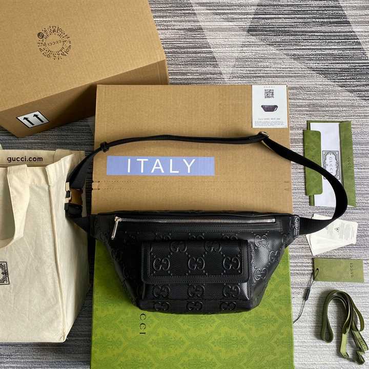 GG EMBOSSED BELT BAG IN BLACK GG EMBOSSED LEATHER - GBC14