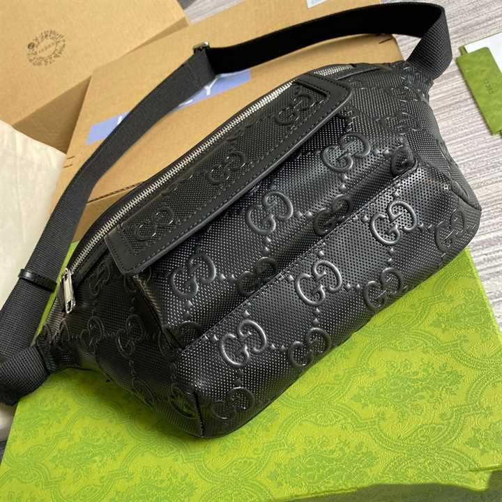 GG EMBOSSED BELT BAG IN BLACK GG EMBOSSED LEATHER - GBC14