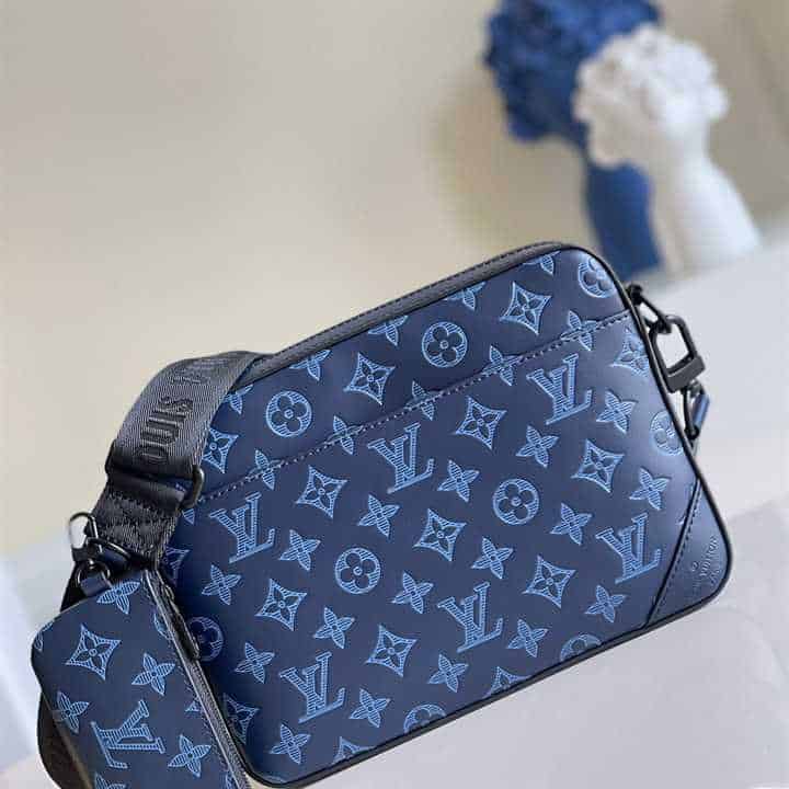 m45730 l0*is V*t0n duo messenger bag navy blue monogram shadow cowhide leather
