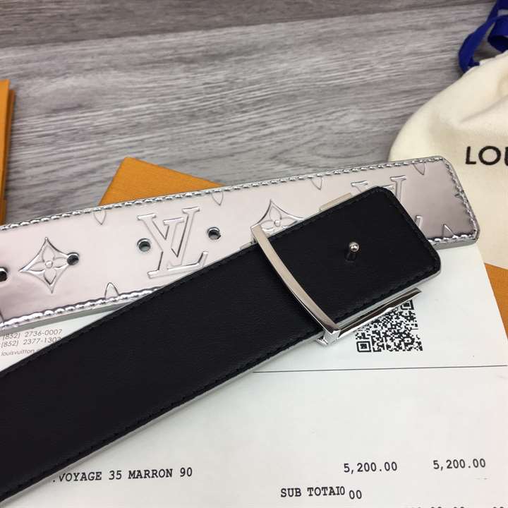 l0*is V*t0n initials lv mirror mirror 40mm reversible belt silver color metallic monogram canvas recto side - b77
