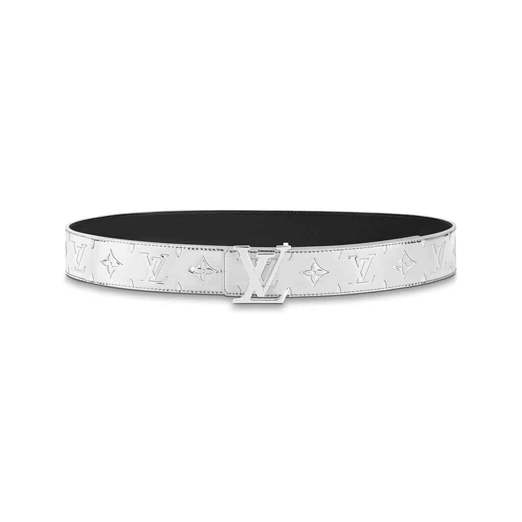 l0*is V*t0n initials lv mirror mirror 40mm reversible belt silver color metallic monogram canvas recto side - b77