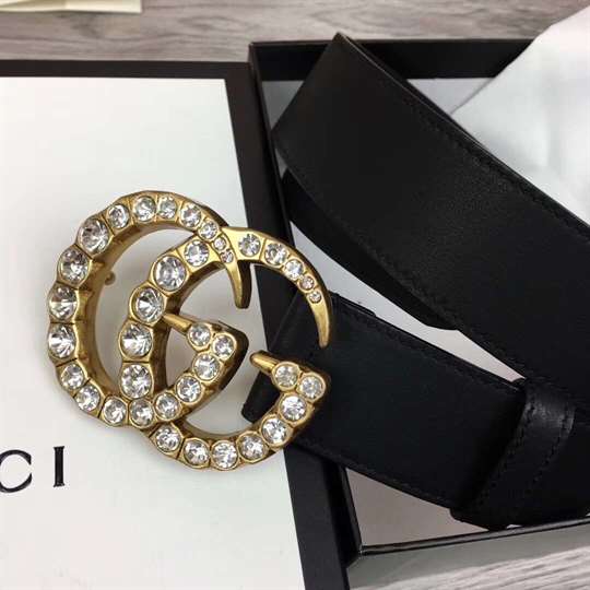 G*u*i black faux pearl-embellished leather belt - b44