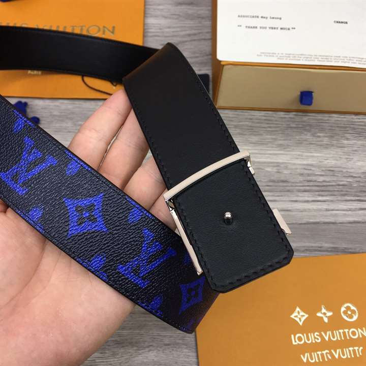 l0*is V*t0n initiales everyday lv 40mm reversible belt blue monogram black calf leather - b79