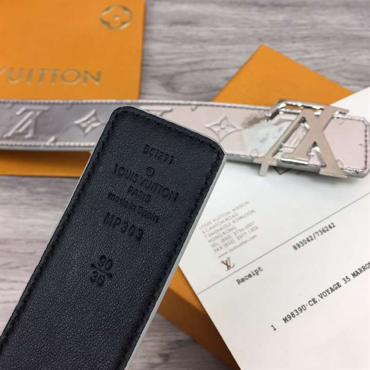 l0*is V*t0n initials lv mirror mirror 40mm reversible belt silver color metallic monogram canvas recto side - b77