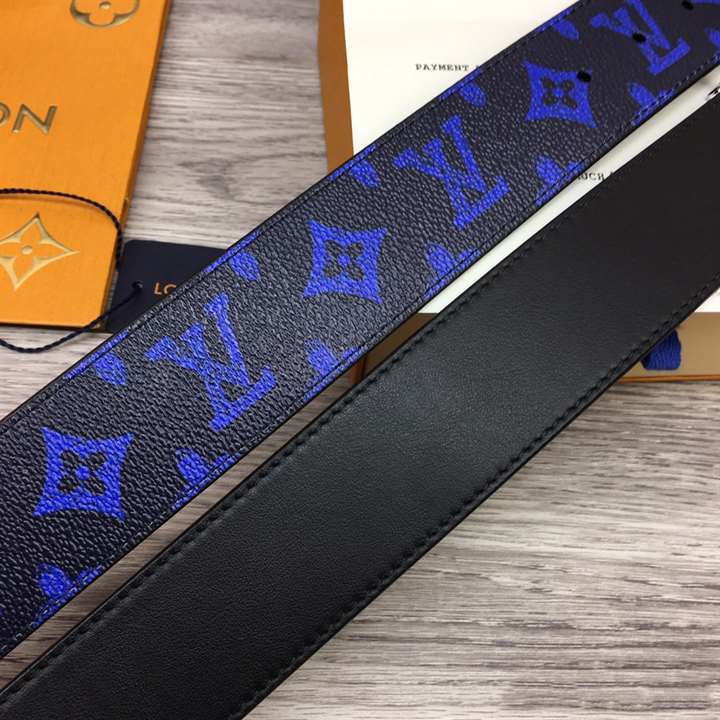 l0*is V*t0n initiales everyday lv 40mm reversible belt blue monogram black calf leather - b79