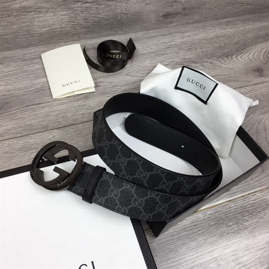 g*u*i men's black gg S*p*e belt with g buckle - b32