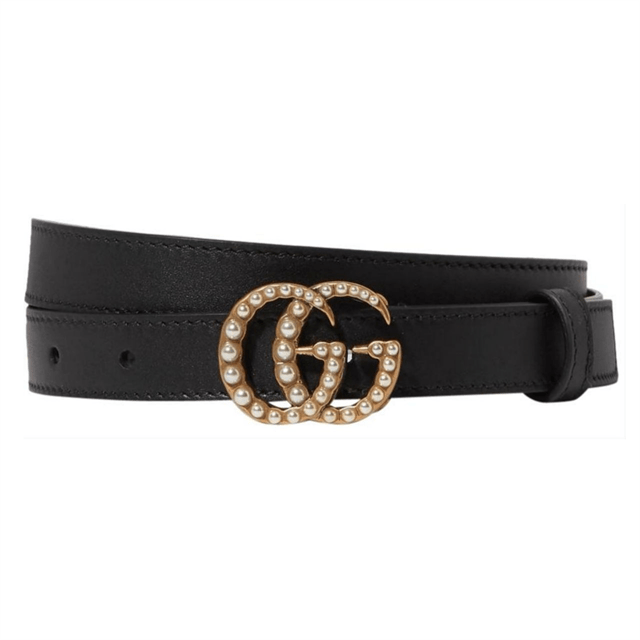 G*u*i black faux pearl-embellished leather belt - b44