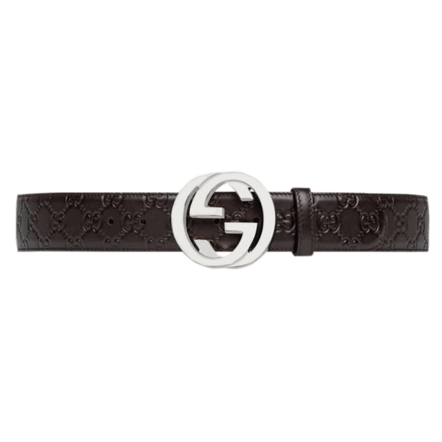 G*u*i brown G*u*issima leather interlocking gg buckle belt - b38