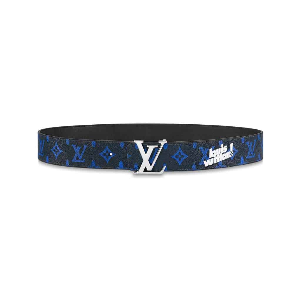 l0*is V*t0n initiales everyday lv 40mm reversible belt blue monogram black calf leather - b79