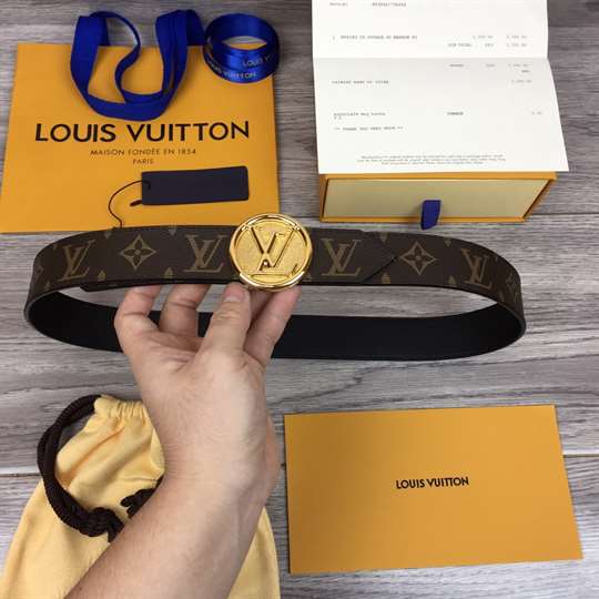 l0*is V*t0n monogram lv circle logo 35mm reversible belt - b154