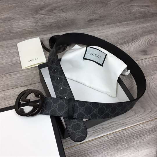 g*u*i men's black gg S*p*e belt with g buckle - b32