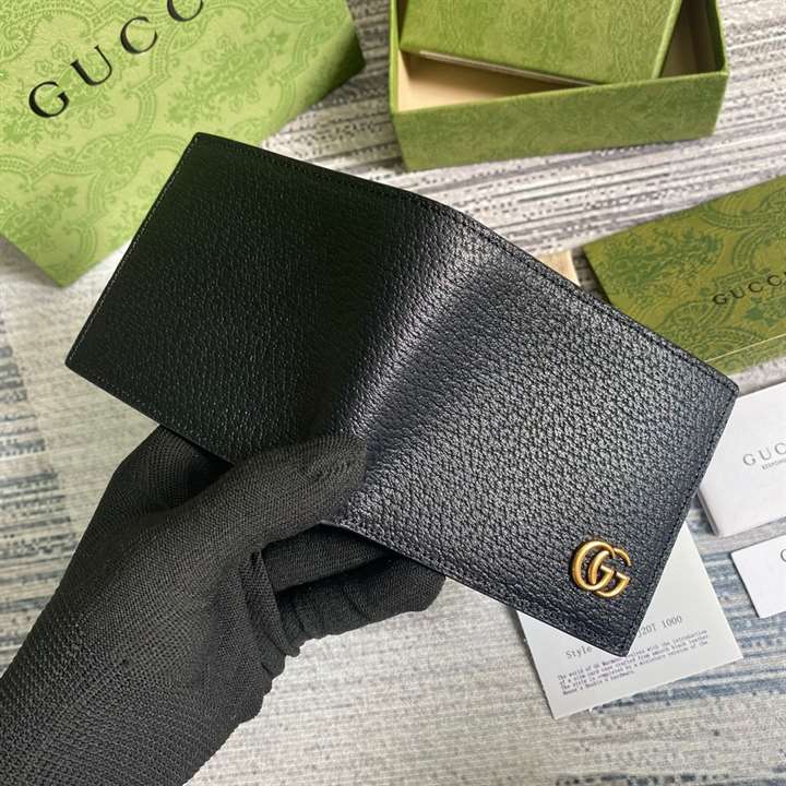 G*u*i men gg marmont leather bi fold wallet black metal free tanned leather double g - wgr005