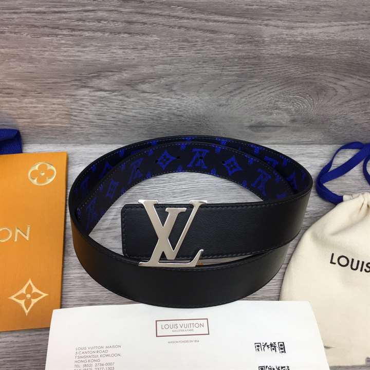 l0*is V*t0n initiales everyday lv 40mm reversible belt blue monogram black calf leather - b79