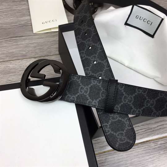 g*u*i men's black gg S*p*e belt with g buckle - b32