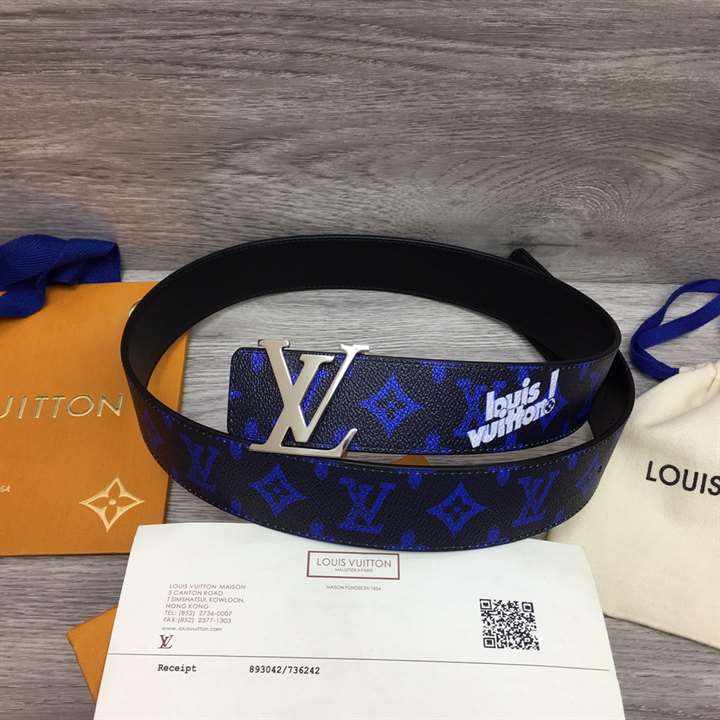 l0*is V*t0n initiales everyday lv 40mm reversible belt blue monogram black calf leather - b79