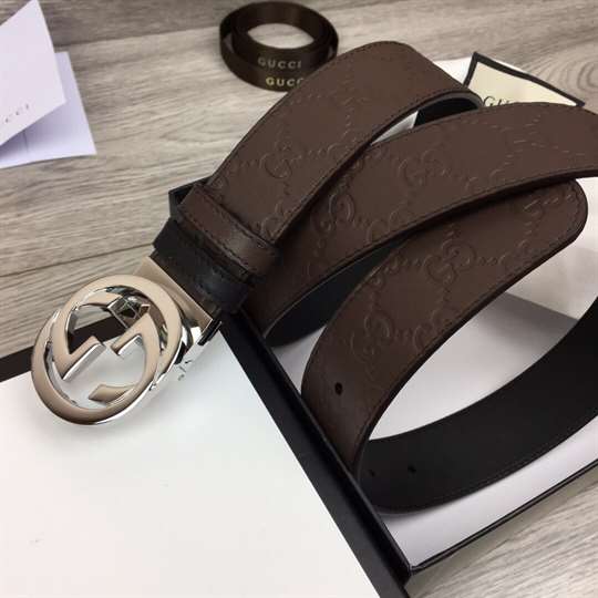 G*u*i brown G*u*issima leather interlocking gg buckle belt - b38
