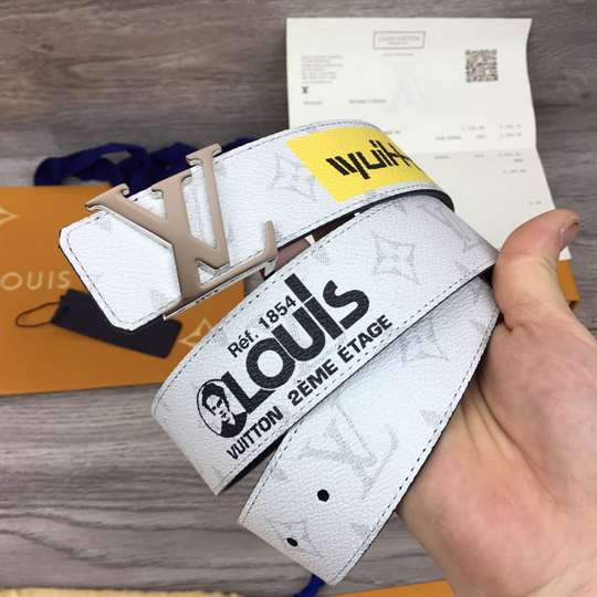 l0*is V*t0n belt initiales reversible monogram logo story white - b130