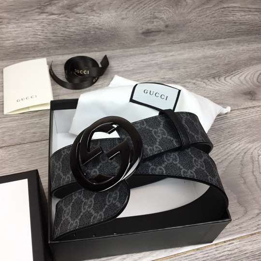 g*u*i men's black gg S*p*e belt with g buckle - b32