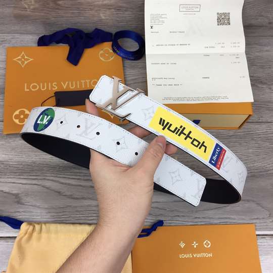 l0*is V*t0n belt initiales reversible monogram logo story white - b130