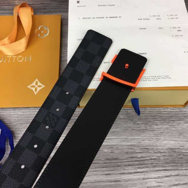 l0*is V*t0n initiales 40mm reversible damier graphite canvas belt - b94