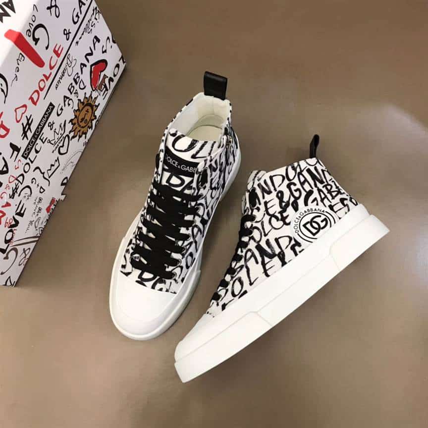 DOLCE AND GABBANA CANVAS PORTOFINO LIGHT MID-TOP SNEAKERS WITH DG LOGO PRINT - DG109