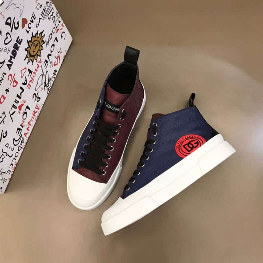 DOLCE AND GABBANA QUILTED TWO-TONE NYLON PORTOFINO LIGHT MID-TOP SNEAKERS - DG105