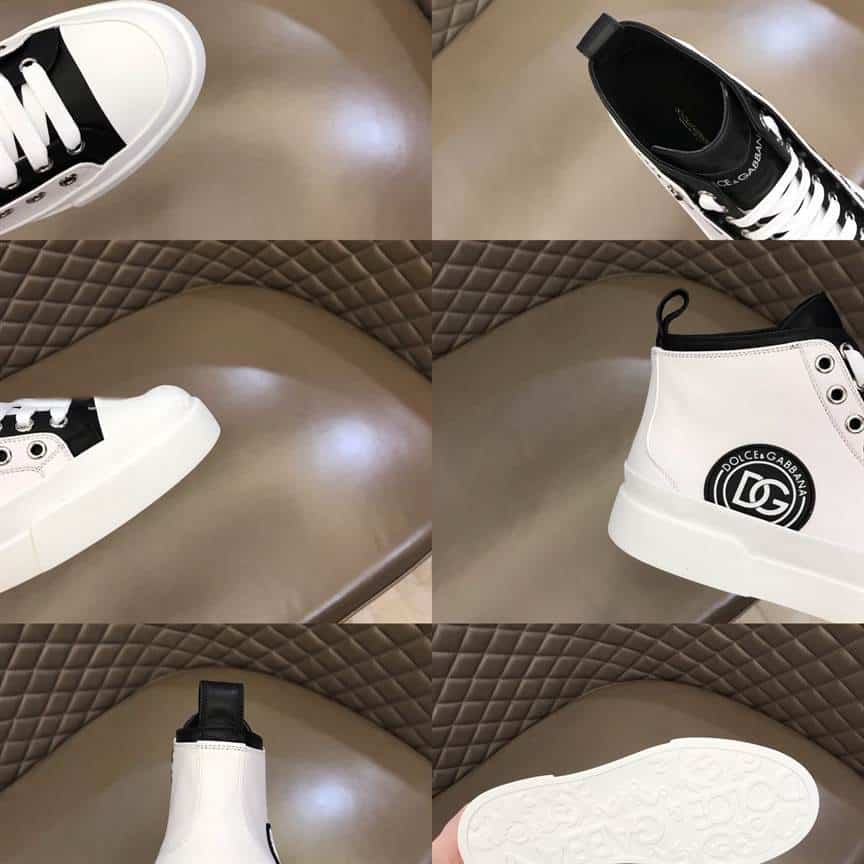 DOLCE AND GABBANA QUILTED TWO-TONE NYLON PORTOFINO LIGHT MID-TOP SNEAKERS IN WHITE - DG107