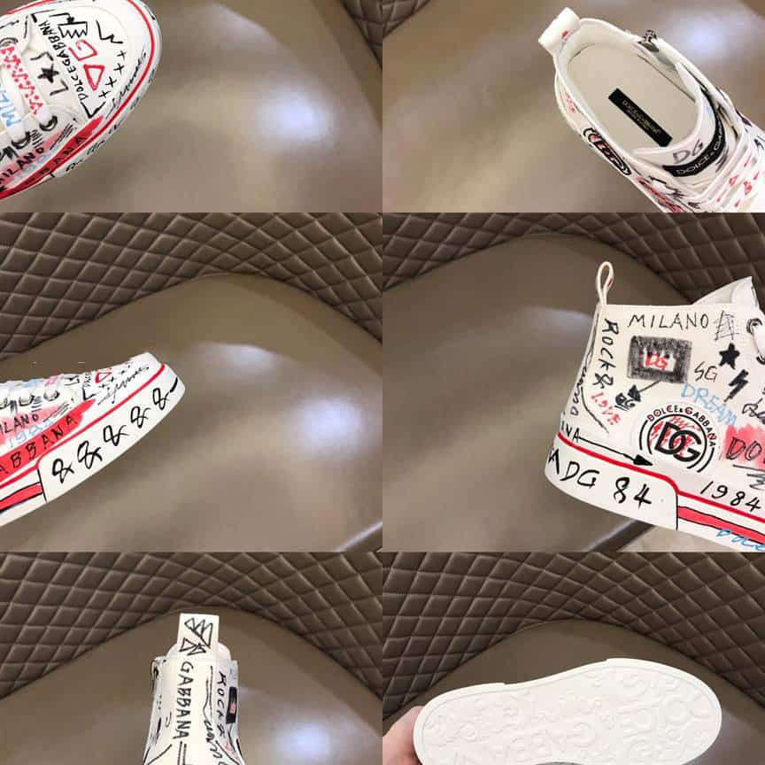 DOLCE AND GABBANA HAND-PAINTED GRAFFITI CANVAS PORTOFINO LIGHT MID-TOP SNEAKERS - DG111