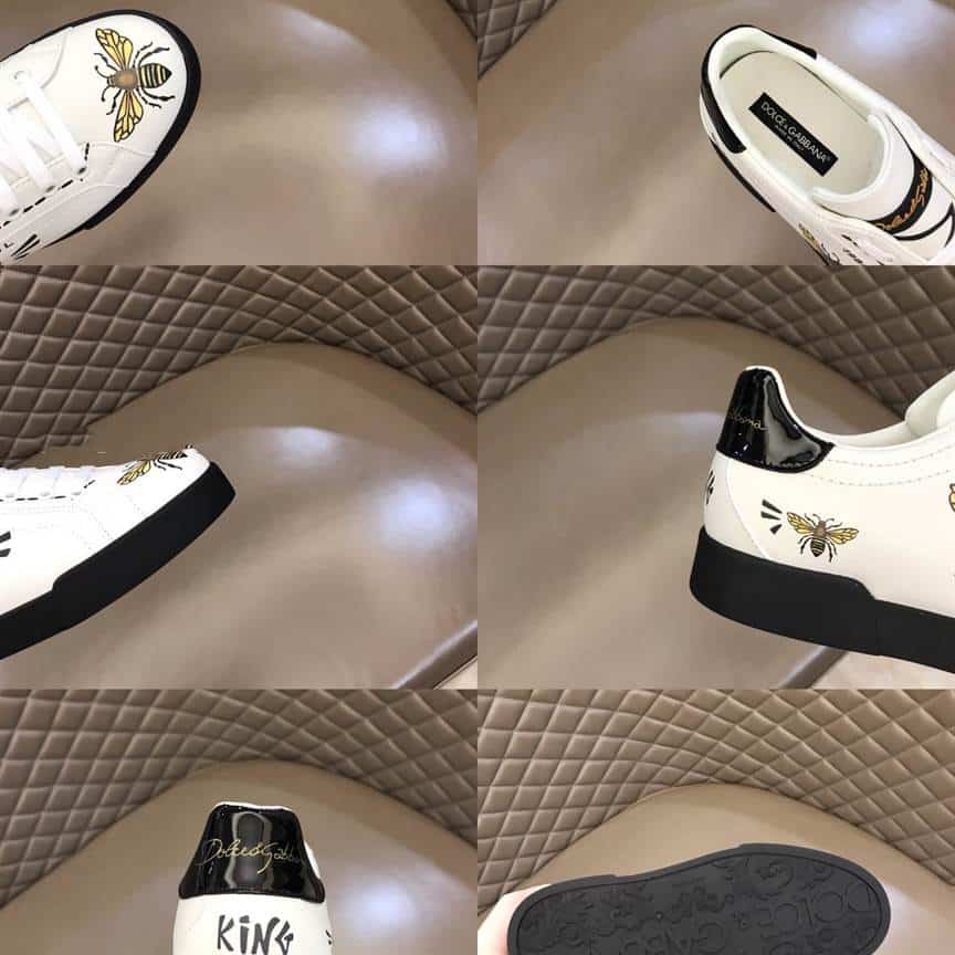 DOLCE AND GABBANA PORTOFINO WASP PRINT SNEAKERS IN WHITE - DG104