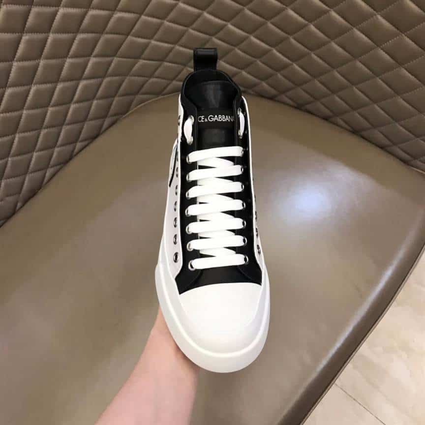 DOLCE AND GABBANA QUILTED TWO-TONE NYLON PORTOFINO LIGHT MID-TOP SNEAKERS IN WHITE - DG107