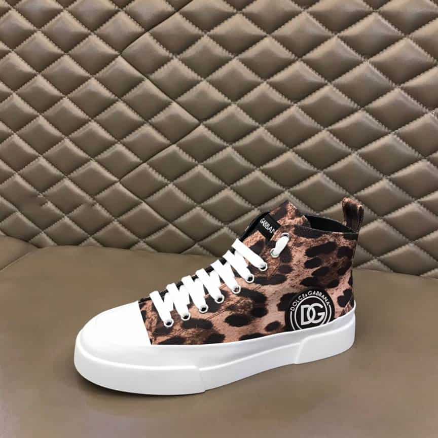 DOLCE AND GABBANA COTTON DRILL PORTOFINO LIGHT MID-TOP SNEAKERS WITH LEOPARD PRINT - DG110