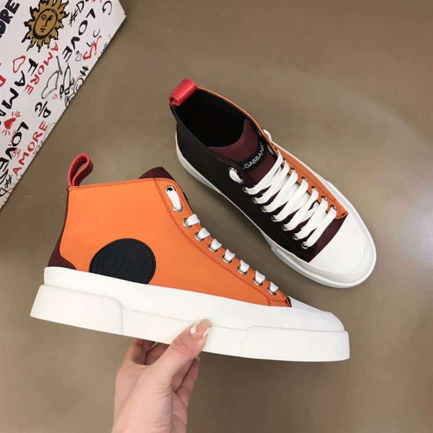 DOLCE AND GABBANA QUILTED TWO-TONE NYLON PORTOFINO LIGHT MID-TOP SNEAKERS - DG106